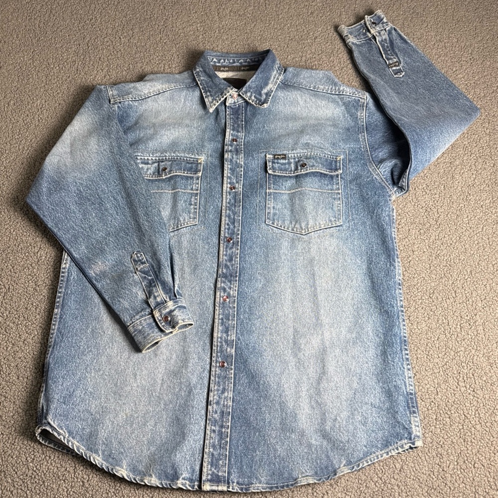 VTG Sean John Jacket Men Large Blue Denim Pearl Snap Button Pockets Cowboy.